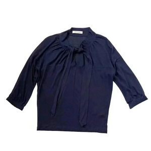 Rene Lezard Tie Neck Blouse - Blue - Size FR 34/US 2
